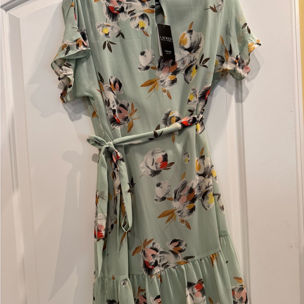 Ralph Lauren Green Ruffled Wrap Petite dress